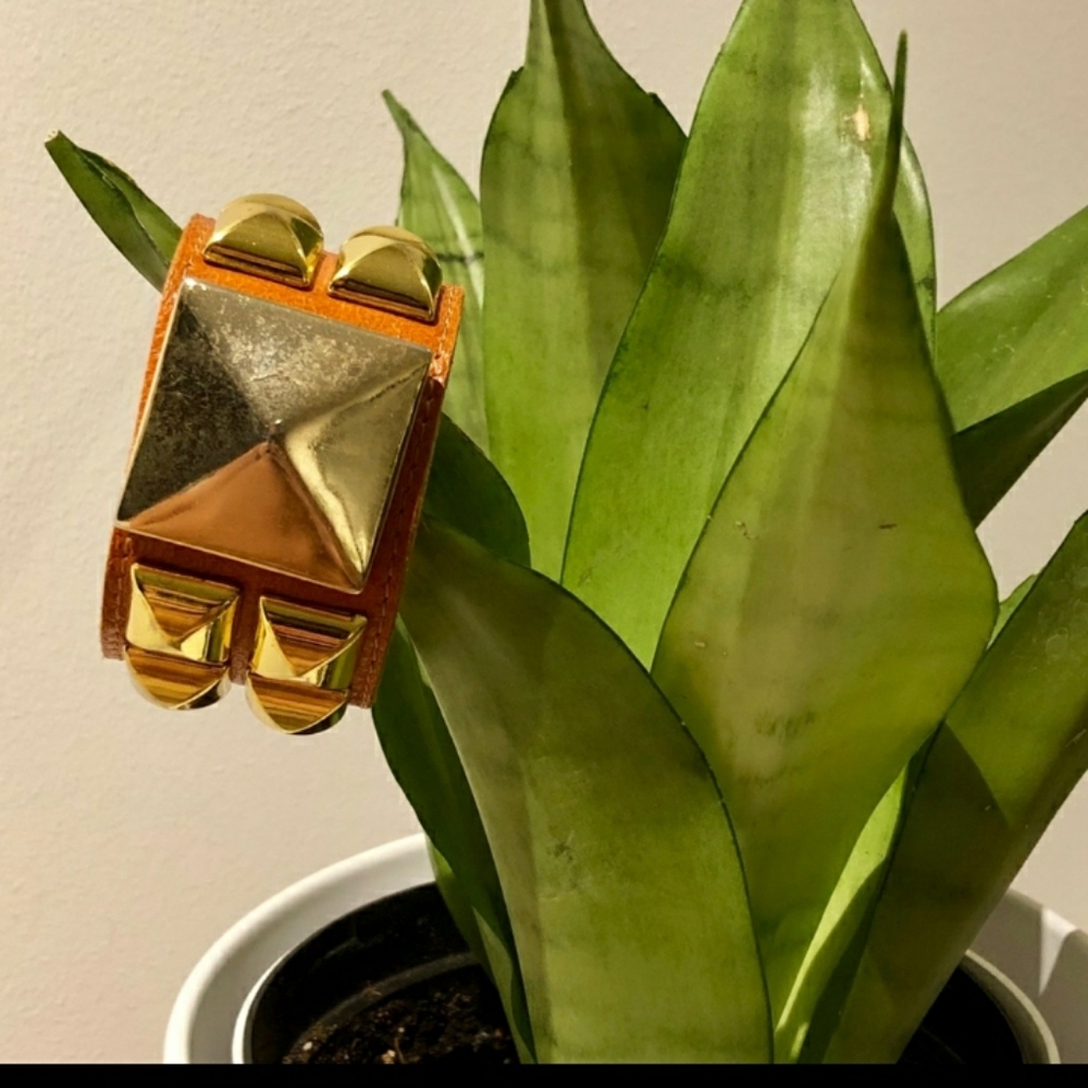 Leather and Gold Stud Cuff Bracelet